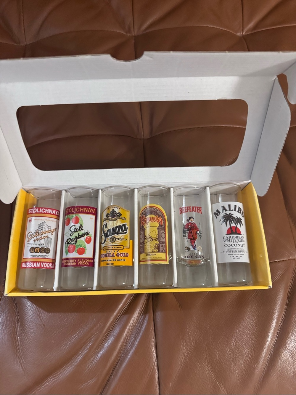 Vintage Luminarc 6-piece Liquor Brand Shooter Shot Glass Set- Novelty Barware